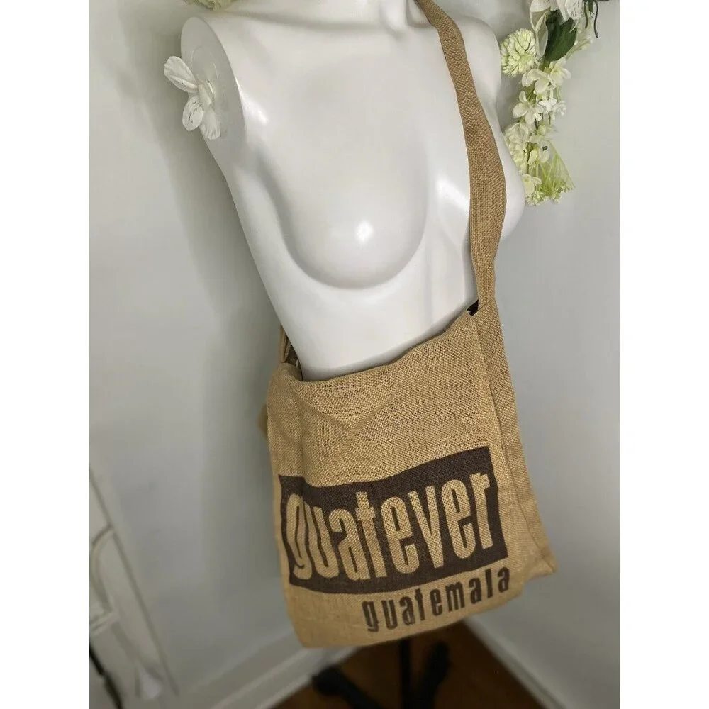Guatever Guatemala Print Tote Bag Organic‎ Jute Shoulder Bag Made of Coffee Bag